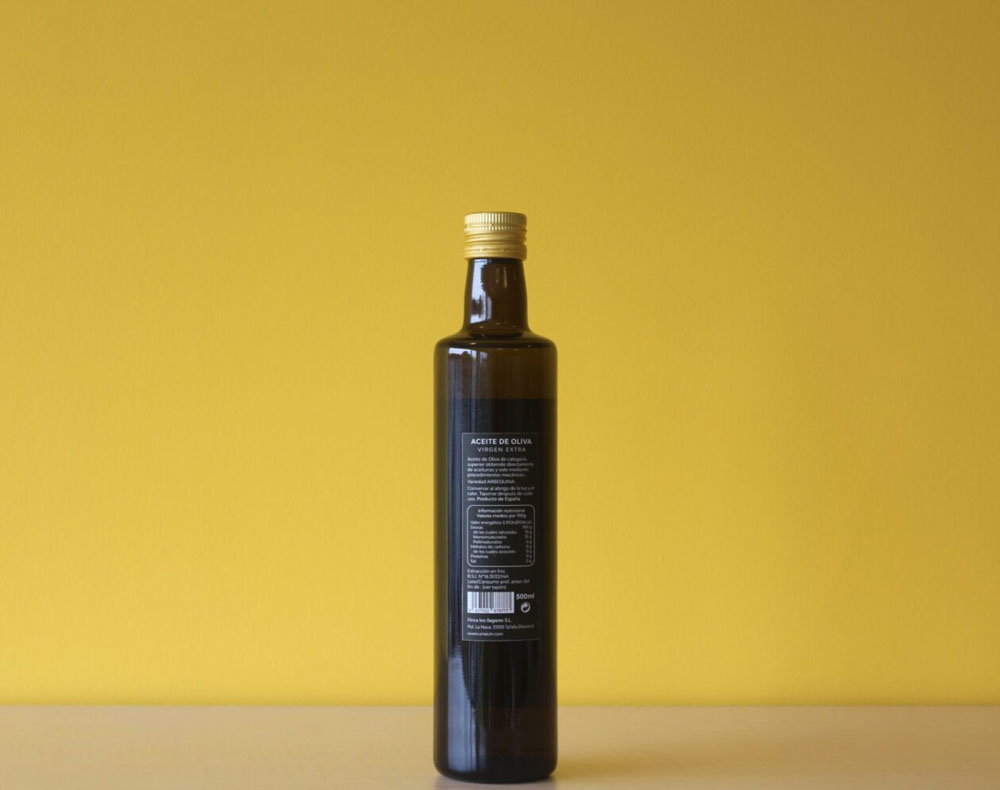 Aceite oliva Arbequina 500 ml trasera